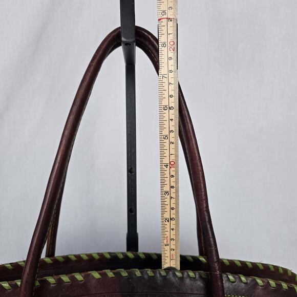 Leaders in Leather Tote Laptop Bag Hand Tooled Cutout Brown Green Paraguay - Picture 16 of 16